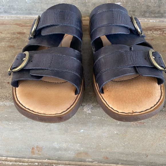 Born Black Leather Double Buckle Slide Sandals - Picture 4 of 8